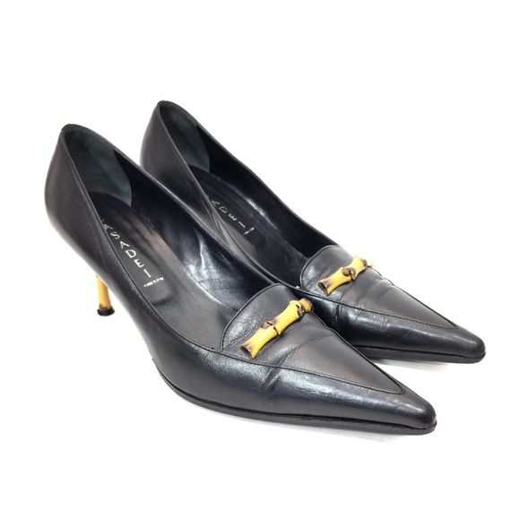 🌹Casadei Black Leather Pointed Toe Pumps w/ Bamboo🌹 - Picture 1 of 8